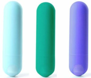 Colors the Maia Toys Jessi bullet is available in: a light teal, emerald green, and indigo purple