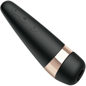 Image: The Satisfyer Pro 3 Vibration has 3 buttons. Two for adjusting pressure wave speed, and one for cycling through vibrations.