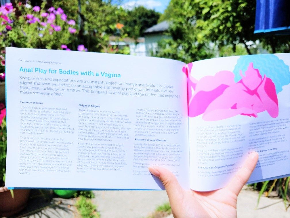 [Image: inside the booklet, there's a section about anal play for bodies with a vagina.]