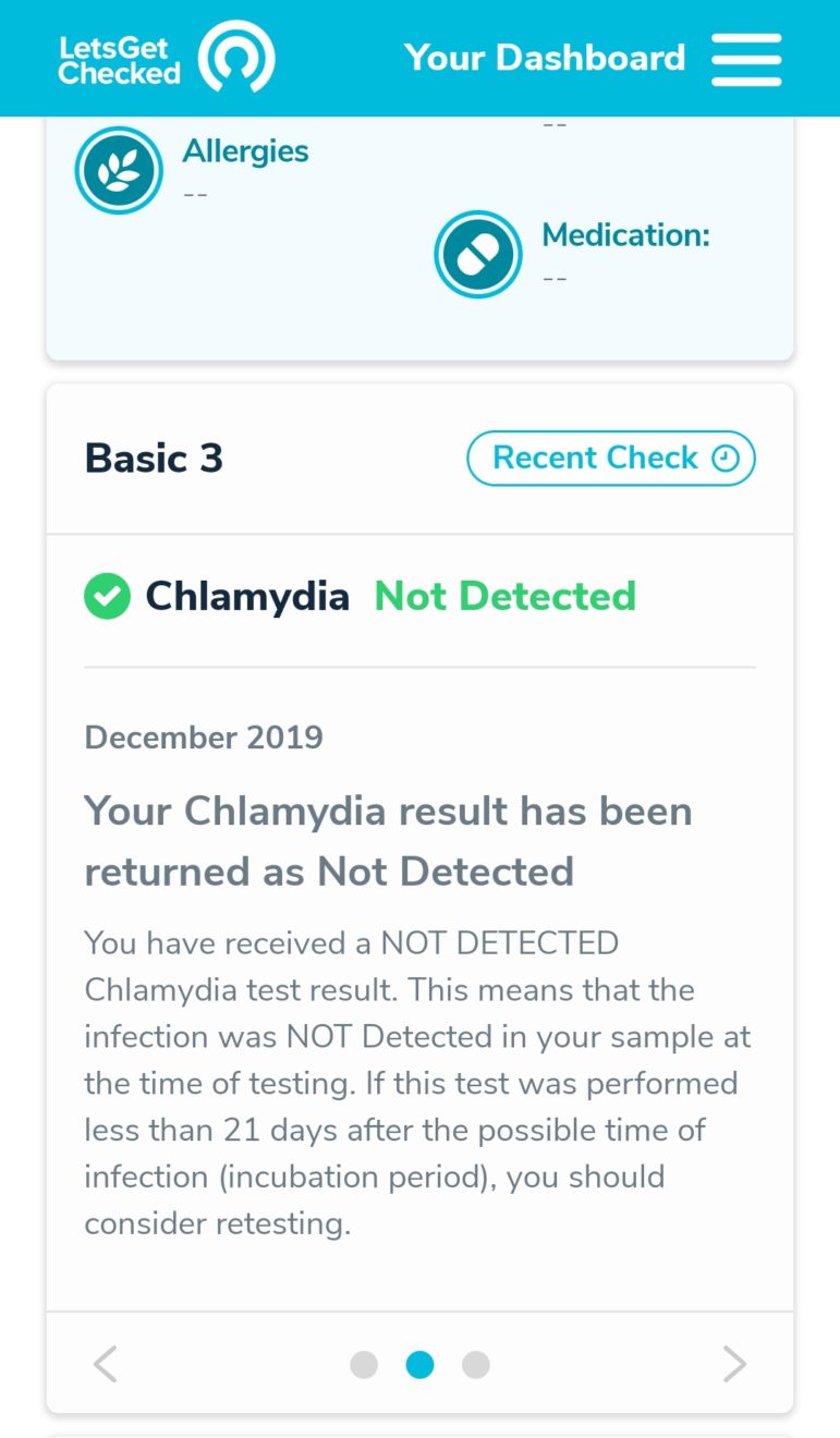 [Image: LetsGetChecked STI test results dashboard]
