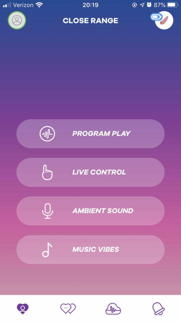 Satisfyer app close range control menu