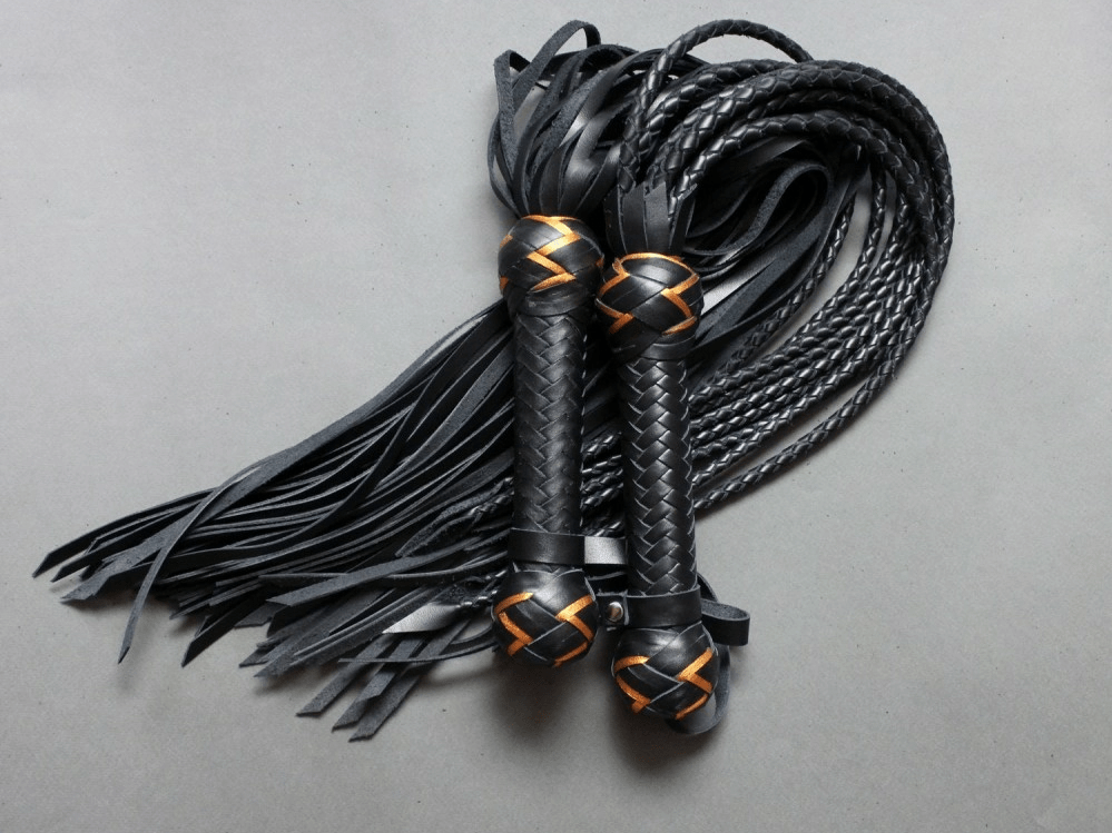 Woven leather flogger vs. cat o' nine tails