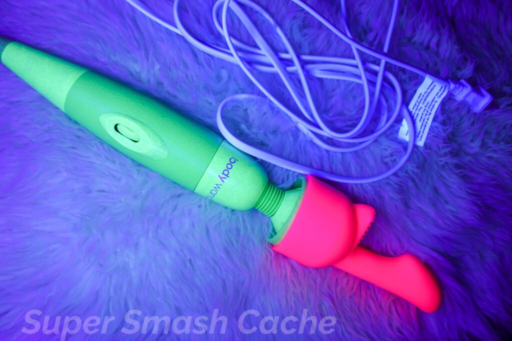 Glow-in-the-dark Bodywand corded mains-powered massager with G-spot attachment