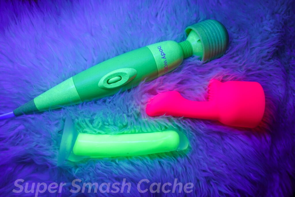 Bodywand Midnight review: powerful wand vibrator with dial control 2 Bodywand Glow with silicone attachment and glowing dildo