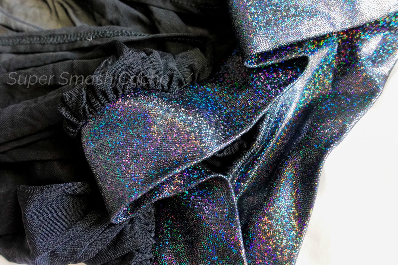 Mesh open front maxi skirt holographic rainbow glitter waistband