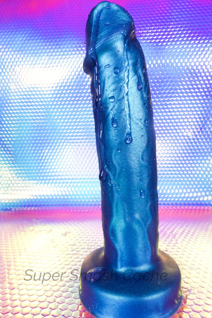 Uberrime Amante triple-density realistic dildo side view with lube dripping