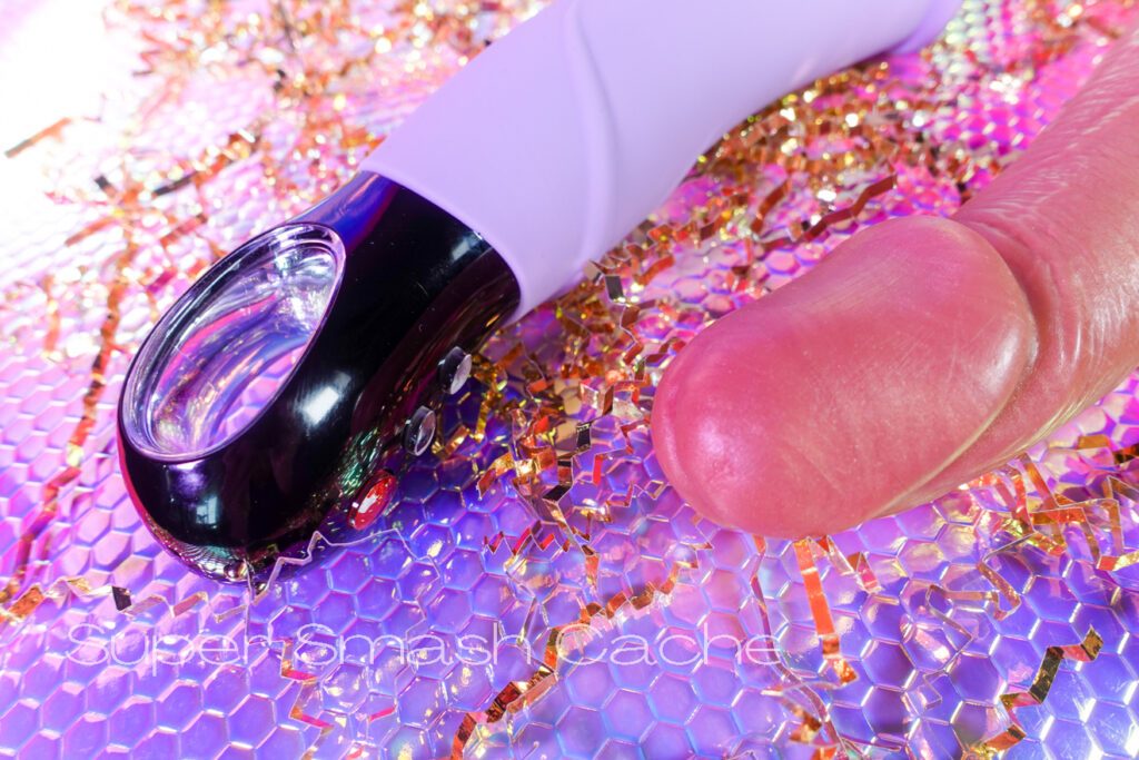 Review: Uberrime Aptus 8.5” realistic dildo & Fun Factory Big Boss vibrator 7 Fun Factory Big Boss handle loop and Uberrime Aptus silicone dildo head with bunched foreskin