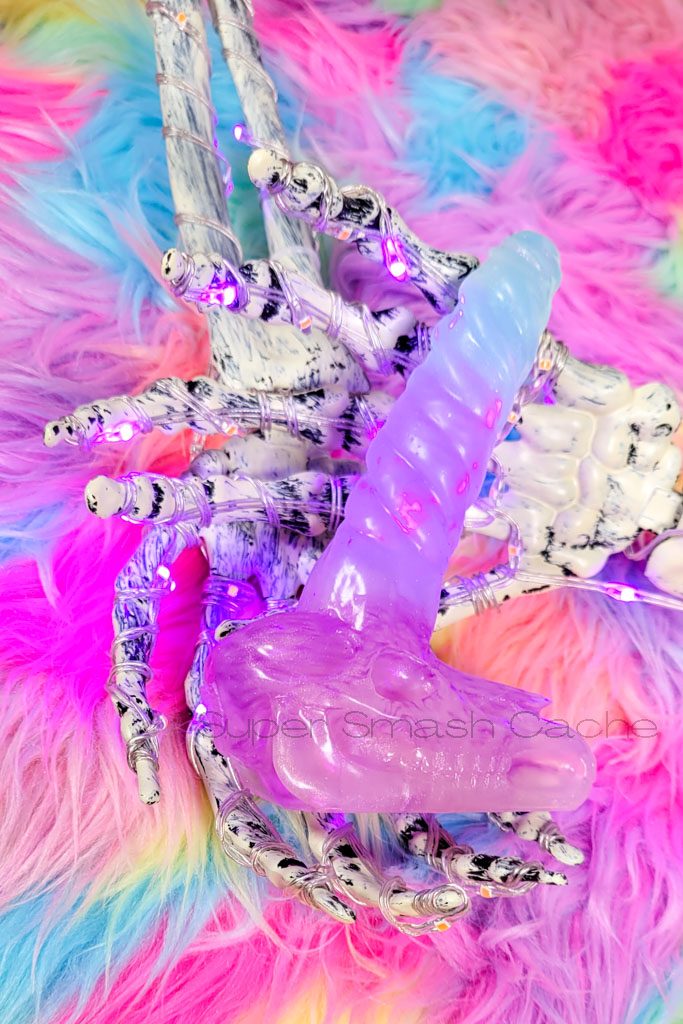 Translucent pastel Velvet Alley Legacy unicorn skull dildo