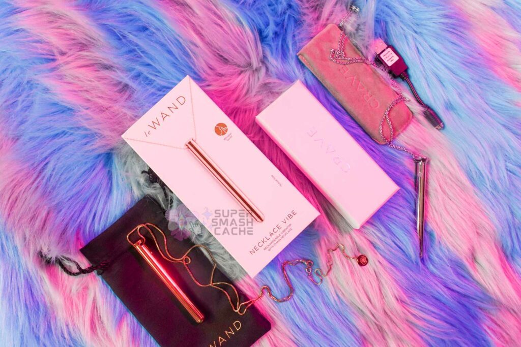 Le Wand Necklace Vibe vs. Crave Vesper vibrator necklace packaging and storage pouches