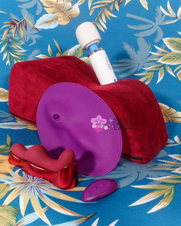Liberator Wanda with Magic Wand Rechargeable, VibePad 2, and Ruby Glow Blush humpable vibrators