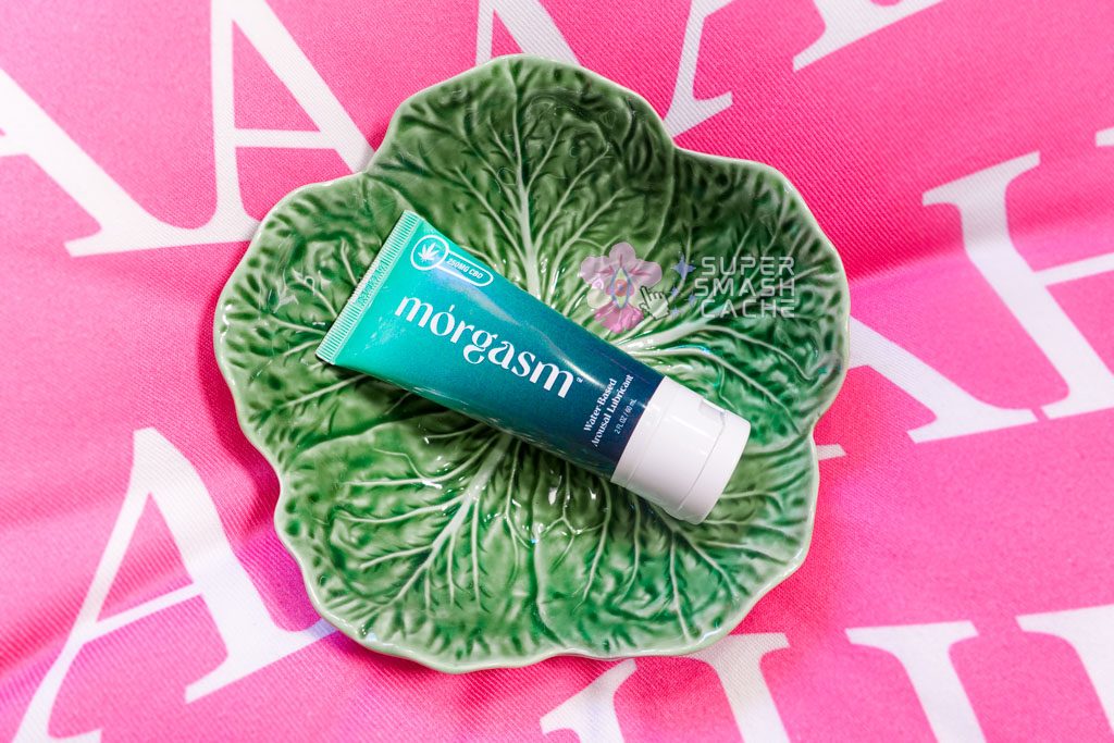Morgasm full-spectrum CBD-infused lube teal tube