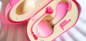 Pink Punch Sunset Mushroom vibrator inside charging case