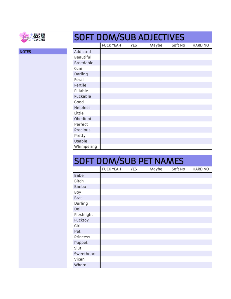 Yes/no/maybe BDSM negotiation list, soft Dom edition