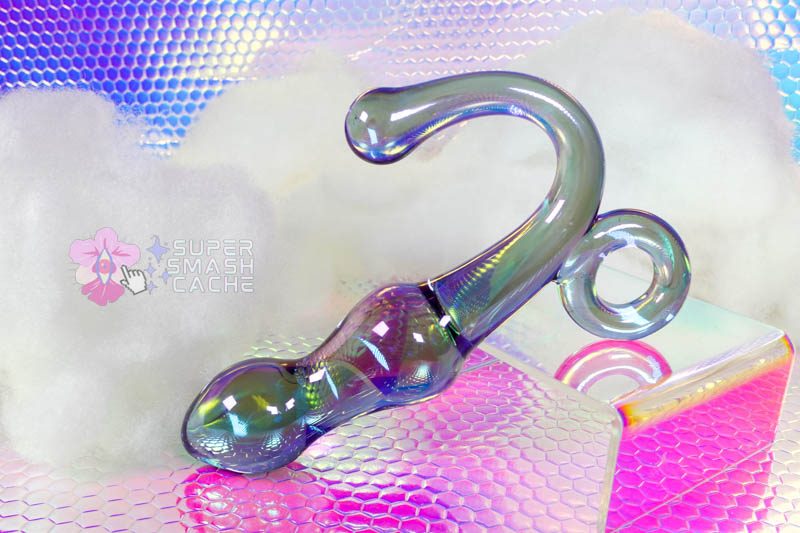 Y2K Rainbows: An Iridescent Glass Plug & Curved Pastel Dildo 3 Color-shifting glass anal plug and prostate massager