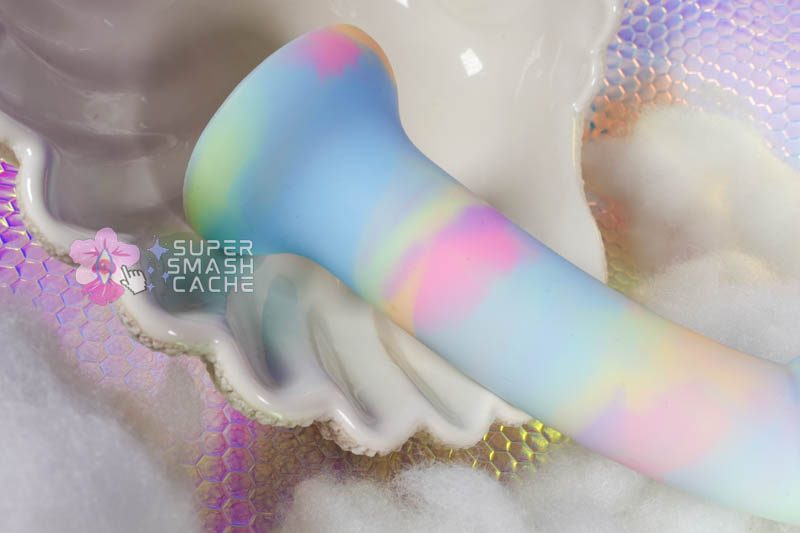 Y2K Rainbows: An Iridescent Glass Plug & Curved Pastel Dildo 7 Pastel rainbow cloud dildo base and shaft