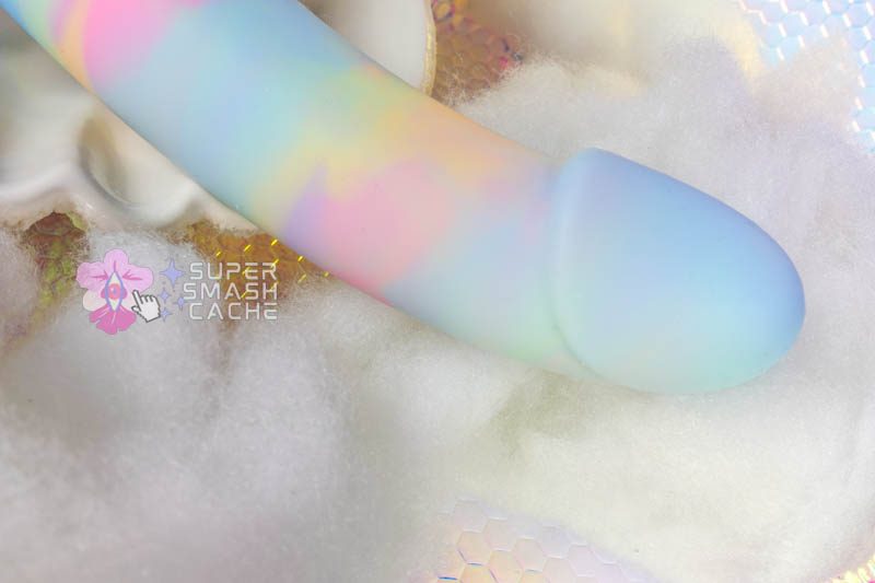 Y2K Rainbows: An Iridescent Glass Plug & Curved Pastel Dildo 8 Pastel rainbow dildo semirealistic head
