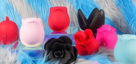 Variants of rose sex toys: air pulse massagers of different color roses, brand comparison, and rose butt plugs