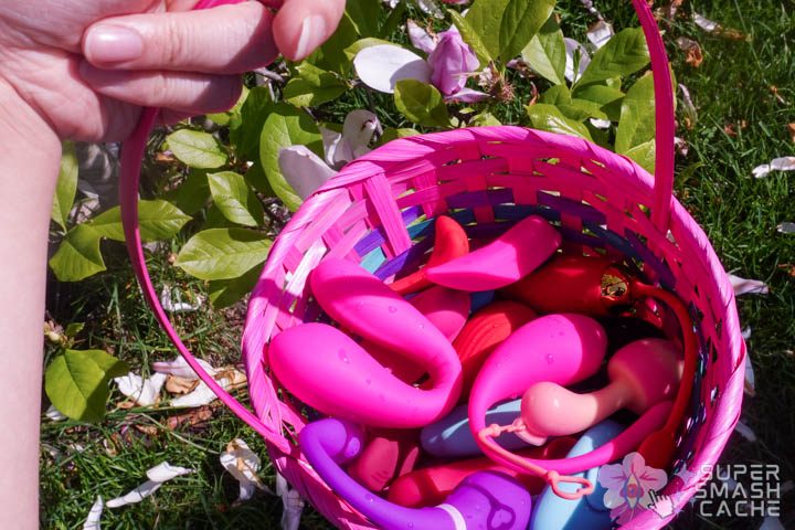 Remote control panty vibrator with Bluetooth capability assortment in basket