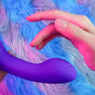 Fingers curved along Evolved Novelties Gyro Vibe to show how to finger a partner's shallow erogenous zones