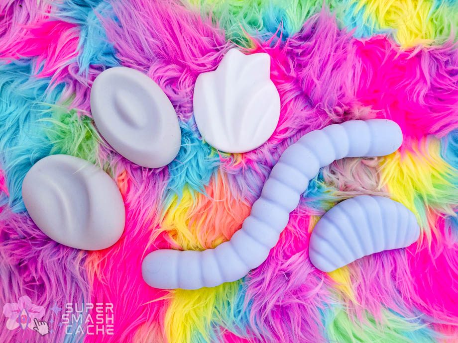 Pelle silicone clitoral grinders: Whim, Ripple, Dune, Flex, Gummy Worm, and Orange Slice