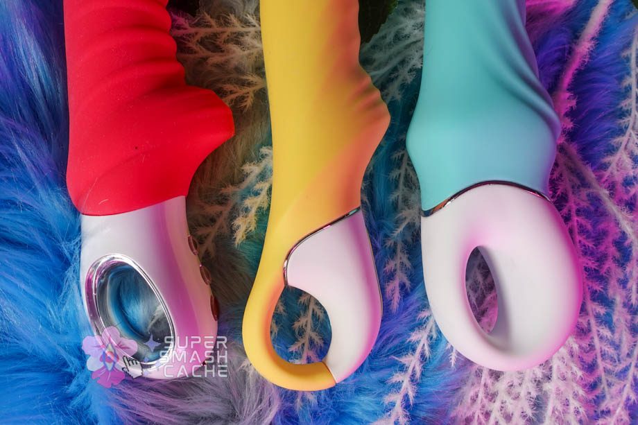 YoYoLemon vs. Satisfyer Yummy Sunshine vs. Fun Factory Tiger 5 Fun Factory vs. Satisfyer vs. YoYoLemon vibrator clitoral stimulation bumps and finger loop handles