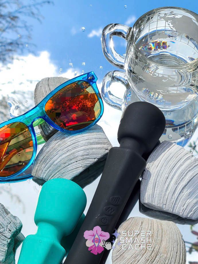 Teal Rock Candy Sweetensity Wand and black EdenFantasys Sleek Power Wand head shape comparison