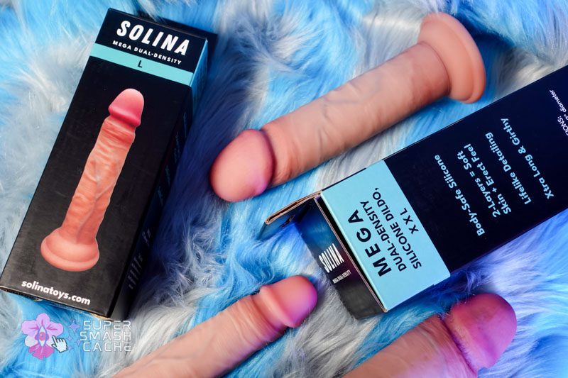 Solina Mega dual-density dildos and packaging