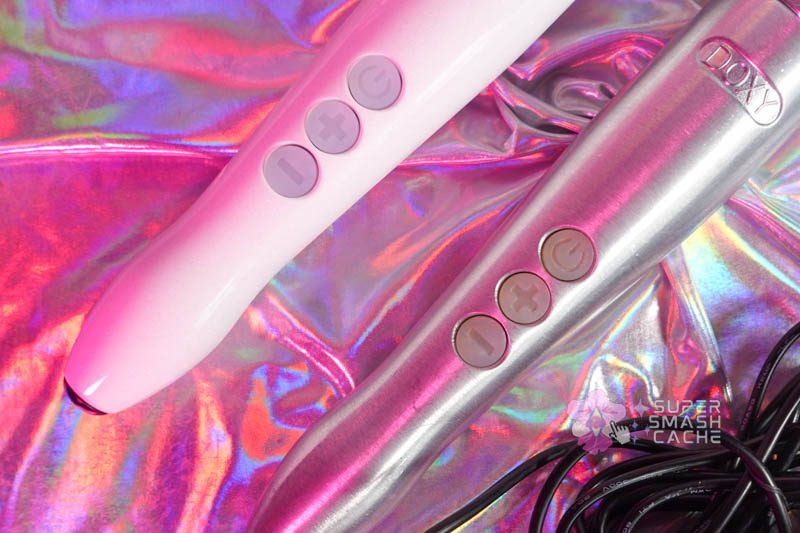 Doxy Die Cast Rechargeable and Doxy Die Cast massager control panel with three buttons