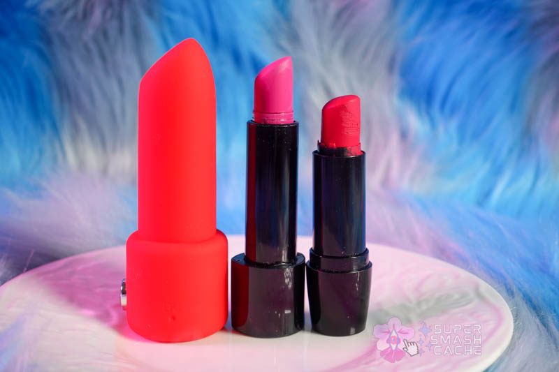 Tracy's Dog Surreal lipstick vibrator vs. actual lipstick size comparison