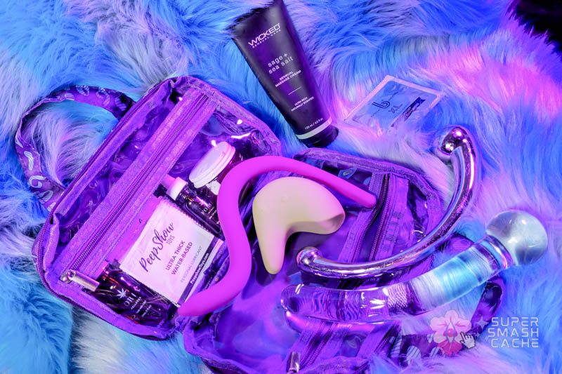 Body care travel bag with sensual wellness, personal lubricant, and internal massagers