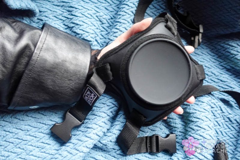 Pipedream Body Dock Lap Strap thigh harness hand size comparison