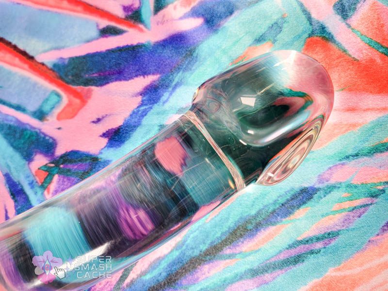 Luscious Playthings Extra Large glass dildo sculpted mushroom tip head close-up