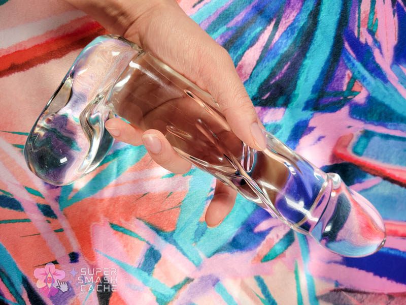 Spartacus Blown large realistic glass dildo with balls in hand