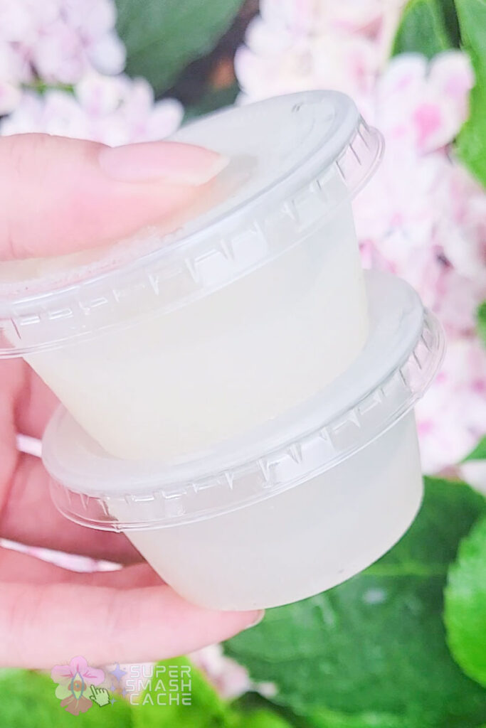 Homemade artificial semen in portion cups showing color and consistency for cum shot recipe