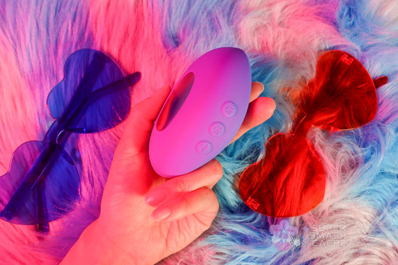 We-Vibe Temp temperature play vibrator 3/4 view showing pointy curve, angled edge, and compact 3.7-inch length