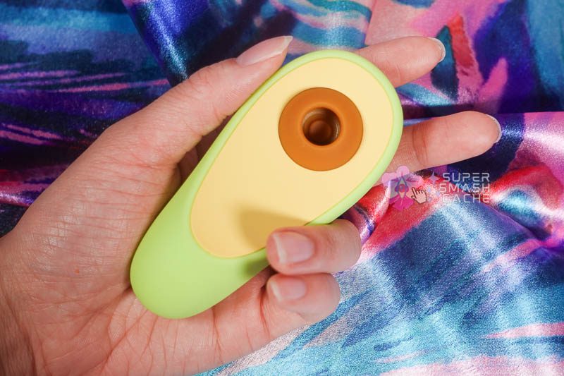 Nancy Avo & Lem Clit Toy Review: high performers or hype? 12 Nancy Avo avocado-shaped silicone clitoral air pulse vibrator in hand