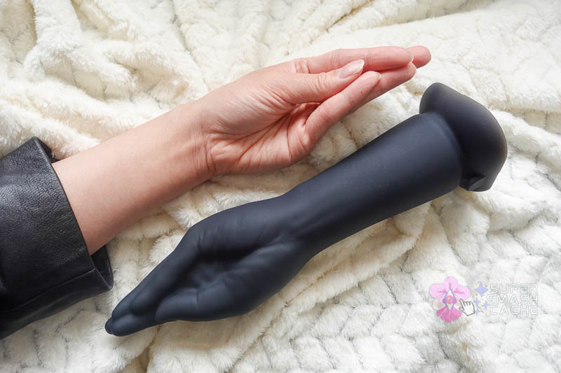 b-vibe silicone vibrating fisting silicone dildo vs. my hand size comparison
