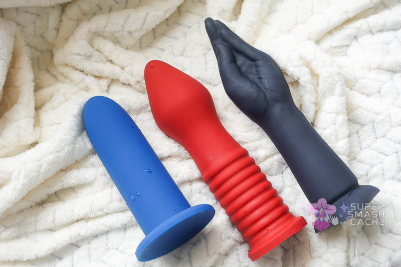 vwell superfit xl silicone dilator for vaginal stretching vs tantus fist trainer vs small b-vibe fisting silicone dildo with vibrating motor