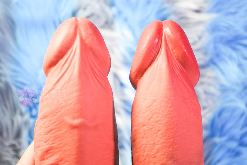 b-Vibe's Slipskin Curvy 10" Sliding Skin Dildo Rocked my G-Spot 18 b-vibe slipskin curvy 10" vs. girthy 9" underside head shapes with frenulum showing