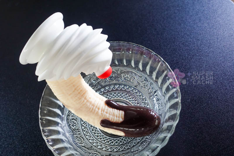 XR Brands Simply Sweet Banana Split suction cup dildo in bowl