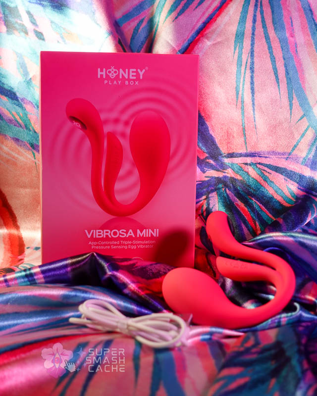 Review: Honey Play Box Vibrosa Mini vs. Lovense Lush 4 Bluetooth Egg Vibes 22 Honey Play Box Vibrosa Mini bluetooth egg vibrator and packaging vertical