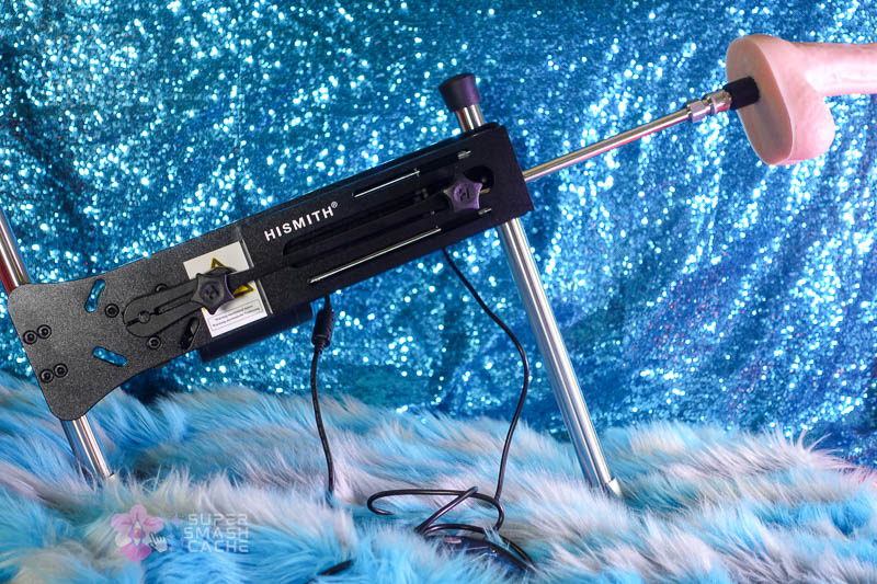 Hismith Premium 4.0 sex machine side view with a Vac-U-Lock dildo